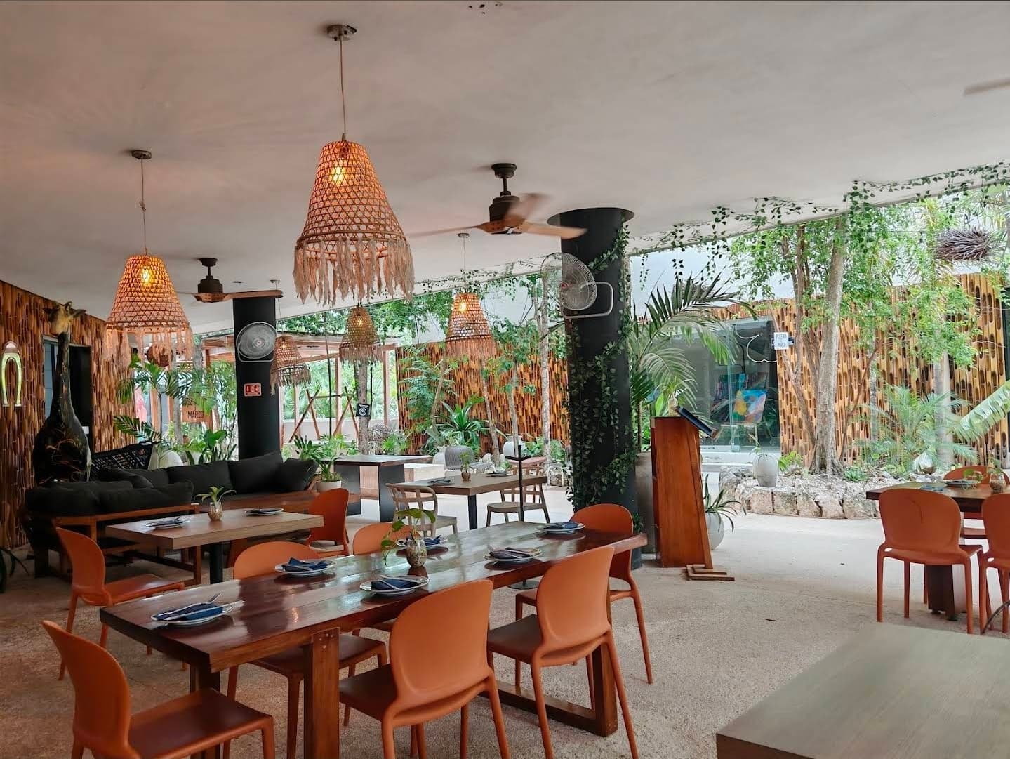 Cozy café with coffee bar and seating area